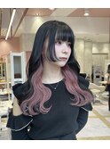 ピンクインナーカラー/姫カット/前髪カット/ピンクカラー