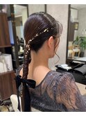 金箔リボンアレンジタイトポニー