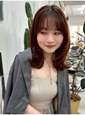 丸顔→小顔くびれレイヤー美髪チェリーブラウン髪質改善外ハネ1