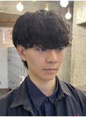 原宿シャドウパーマ緩めメンズマッシュウルフカットツーブロック
