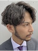 大分メンズツーブロックセンターパート波巻きスパイラルパーマ