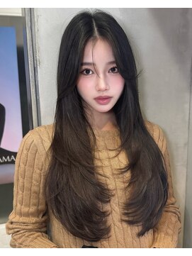 韓国ヘア 羽エクステ ココアベージュ 髪質改善 レイヤーカットUP