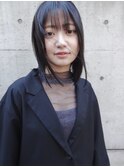 シースルーミディアムレイヤー暗髪ラベンダー20代30代