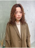 ＜sayaca＞オレンジカラー &nbsp;ウェーブパーマ　かきあげ前髪