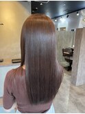 透明感ココアブラウン艶カラーストレートロングヘア髪質改善