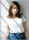 小顔ボブミディアムベージュ20代30代40代くびれミディ韓国ヘア