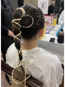 ハナココ 水戸店(hana Coco) 成人式ヘア 水引き金箔シンプルポニー