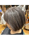 【佐須田】の 透明感抜群！グレージュ系 白髪ぼかしハイライト
