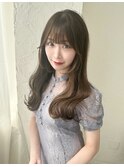 韓国風顔まわりフルバングくびれヘアショコラグレージュ