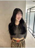 ブルーブラック/韓国/ウェーブヘア/ブリーチなし/シースルー前髪