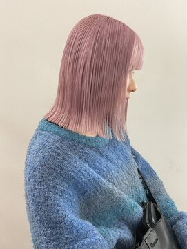 サンク 原宿 表参道(cinq) ミルクティーピンクアッシュカラータッセルボブ前下がりボブ