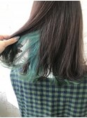 インナーカラーダブルバング派手髪グリーンボブロブアッシュ4026