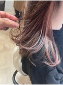 濡れ髪　切りっぱなし　くすみピンク　セミウェットウェーブ