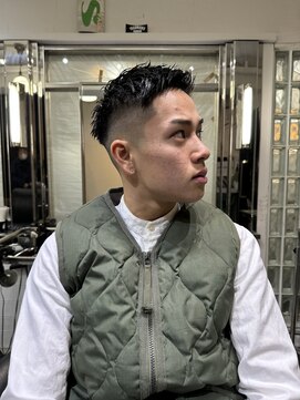 メリケンバーバーショップ フクオカ(MERICAN BARBERSHOP FUK) ハイライトマッシュパーマウルフアッシュブラック