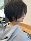 小顔カットショートボブ大人可愛いアッシュオリーブ