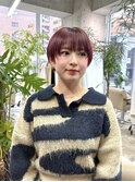 赤髪ショート/顔まわりカット/ぱっつん前髪/マッシュショート