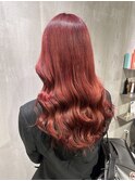 レッドカラーブリーチカラー艶巻き暖色カラー