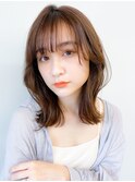 大人可愛いブリーチなし前髪カットくすみカラー