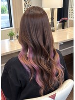 アース いわき店(HAIR&MAKE EARTH)&nbsp;ブラウン×インナーパープルの巻き髪ロング