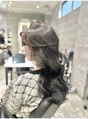20代30代大人可愛いレイヤーカット ブリーチ無しオリーブグレー
