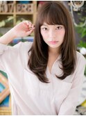 アースカラー斜めバング小顔レイヤーロングh4大宮20代30代40代