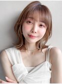 艶感アンブレラカラーエアリーカール薄めバングセミディ前髪