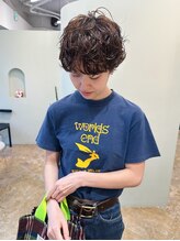 マッシュショートパーマヘアブラウンカラー