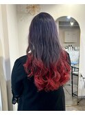 20代30代40代派手髪グラデーションカラーレッド