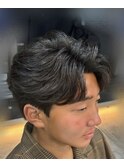韓国へアカルマパーマワックスなしセンターパート黒髪ウルフ