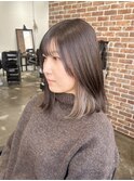 黒髪/グレーベージュ/レイヤーロング/前髪パーマ