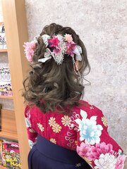 ハーフアップお花レース