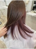 セミロング インナーカラーラベンダーピンク