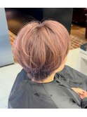 脱白髪染め　ピンクグレージュ　ショートボブ　白髪ぼかし