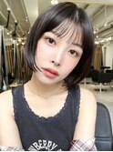 切りっぱなしボブチェリーブラウンミニウルフ前髪縮毛矯正表参道