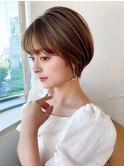 20代30代40代大人可愛い 小顔 丸みショートボブ ベージュカラー