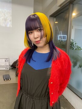 レコ 渋谷(LECO) イエロー×パープルのコントラスト姫カット