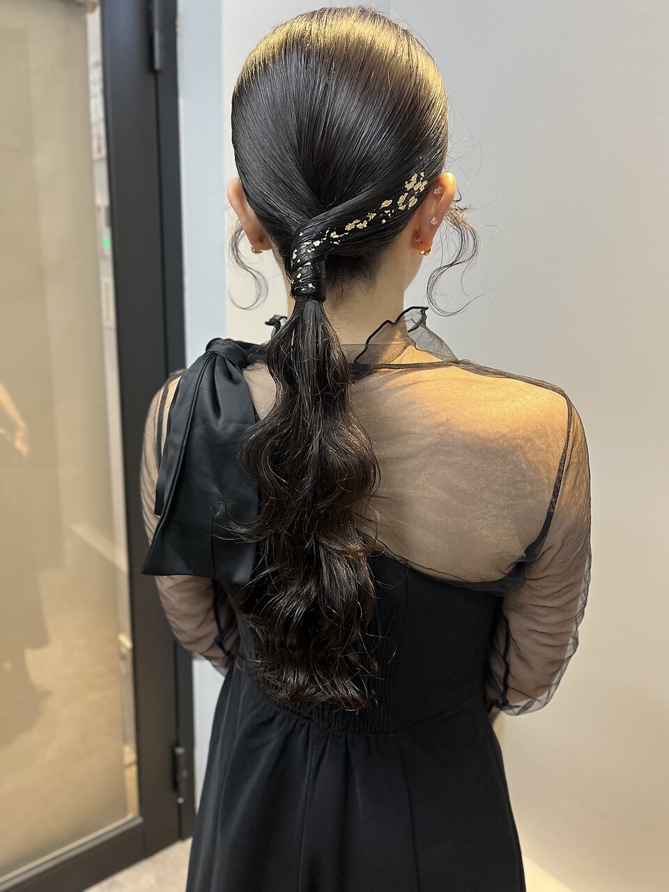 ドレスヘアポニーテール結婚式二次会ゆるふわ巻きヘアセット