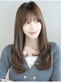 小顔前髪ありロングストレート　透明感カラーロングレイヤー