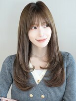 小顔前髪ありロングストレート　透明感カラーロングレイヤー
