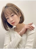 レイヤーボブ 顔周りカット 小顔 ベージュカラー 簡単セット