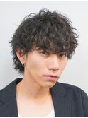 原宿ルーズパーマメンズカットマッシュウルフヘアメンズパーマ