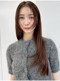 顔周りレイヤー ピンクブラウン 韓国 髪質改善 ロングレイヤー