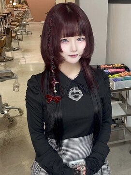 ワインレッド×デザインエクステ×ウルフスタイル