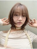 切りっぱなしボブ/外ハネボブ/レイヤーカット/暗めカラー/前髪