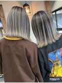 姉妹でバレイヤージュ、ハイライトアッシュベージュ