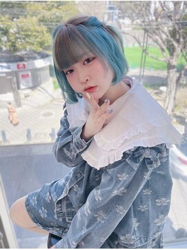 インク サカエ(inq sakae) ブリーチ/ブルー/レイヤーカット