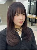 ◎小顔前髪顔まわりワインカラーレイヤーロングミディアム