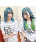 ターコイズ×グリーン#シールエクステ#イメチェン#韓国#池袋