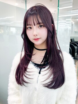 アイティーバイアルバム 八王子店(IT by ALBUM) オリーブカラー秋色透明感カラーウルフレイヤーロング_F0037