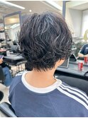 大人ショートボブ丸みショートマッシュパーマアッシュブラック